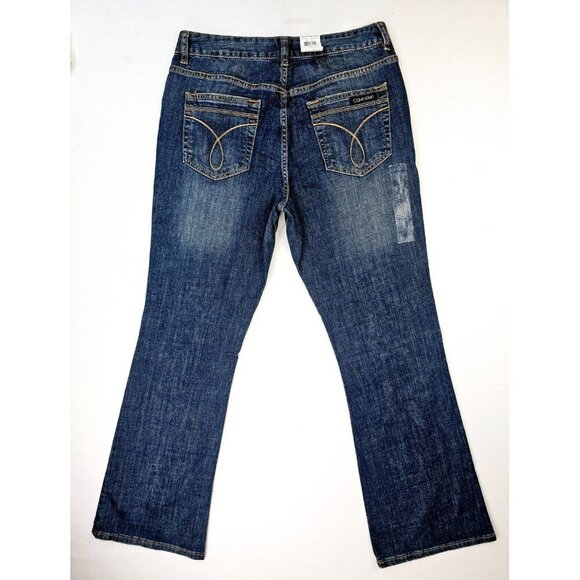 Calvin Klein Size 10 Women's 32 Inch Inseam Flare Blue Denim Logo Tag Jeans NWT - Picture 1 of 16